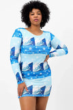 Boz Terry Long Sleeve Dress Blue Tides