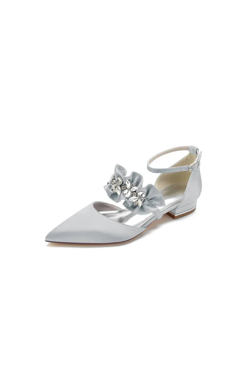 Pointed Toe Rhinestone Beaded Buckle Kitten Heels