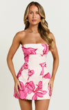 Catharine Mini Dress Strapless A Line Dress in Bouquet Di Fiori Print
