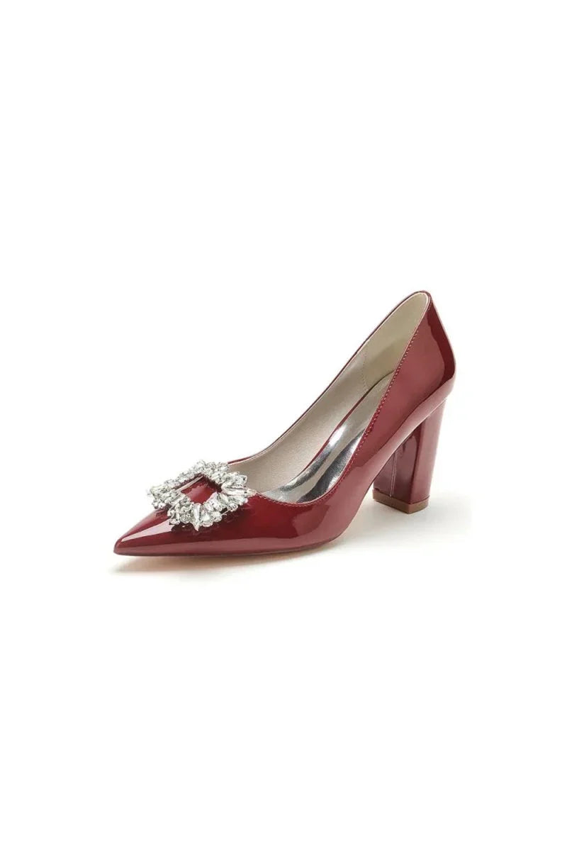 Burgundy High Heels with Crystal Embellishment