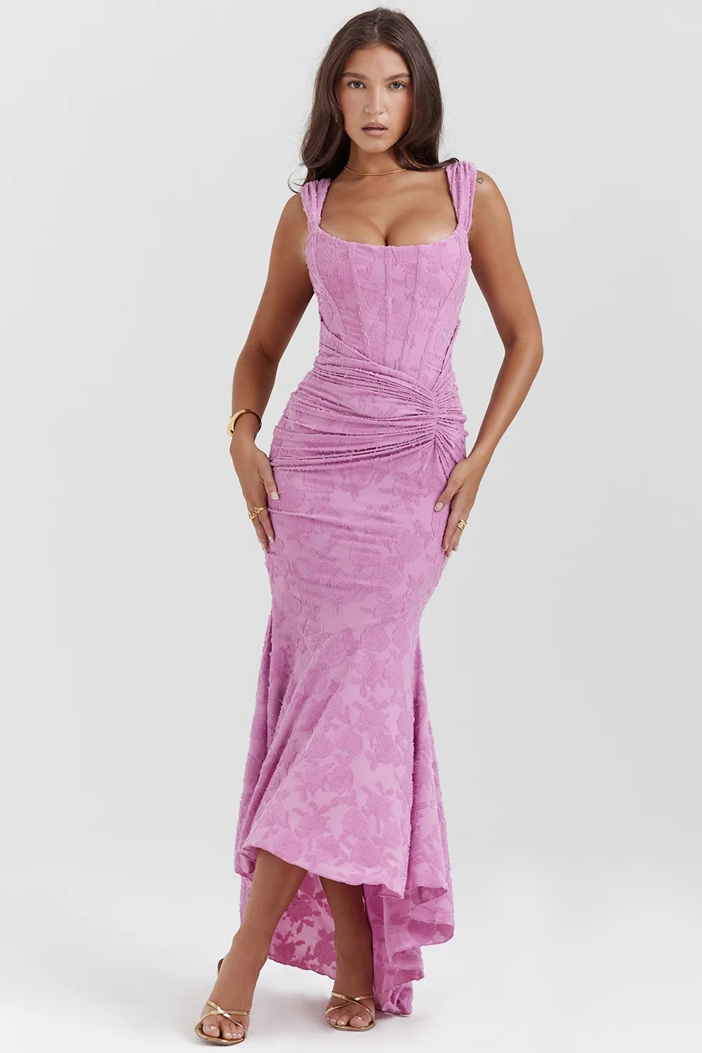 rose pink floral maxi dress