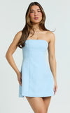 Catharine Mini Dress Strapless A Line Dress in Blue