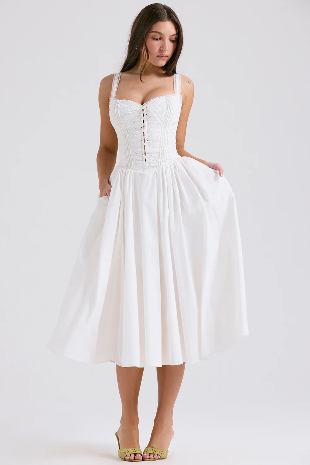 white broderie anglais cotton midi dress