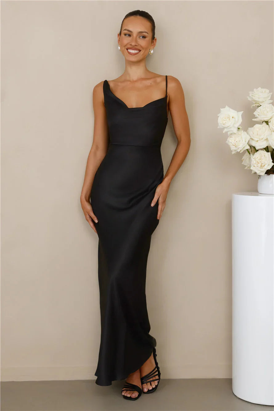 The Madeline Cowl Satin Maxi Dress Black