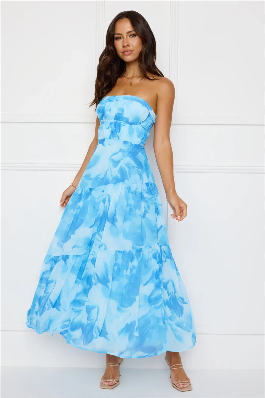Azure Allure Strapless Maxi Dress Blue