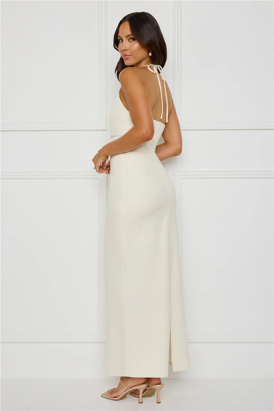 Haute Influence Halter Maxi Dress Cream