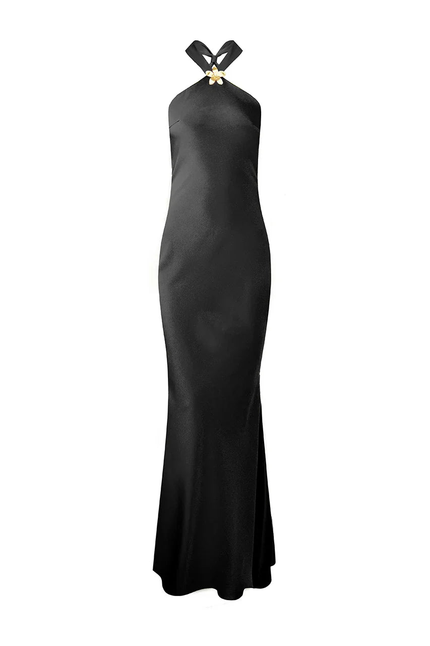 CHARA LOW CROSS BACK MAXI DRESS BLACK