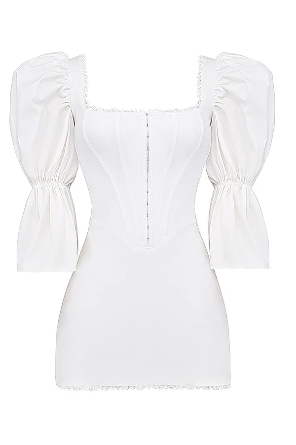white puff sleeve corset dress