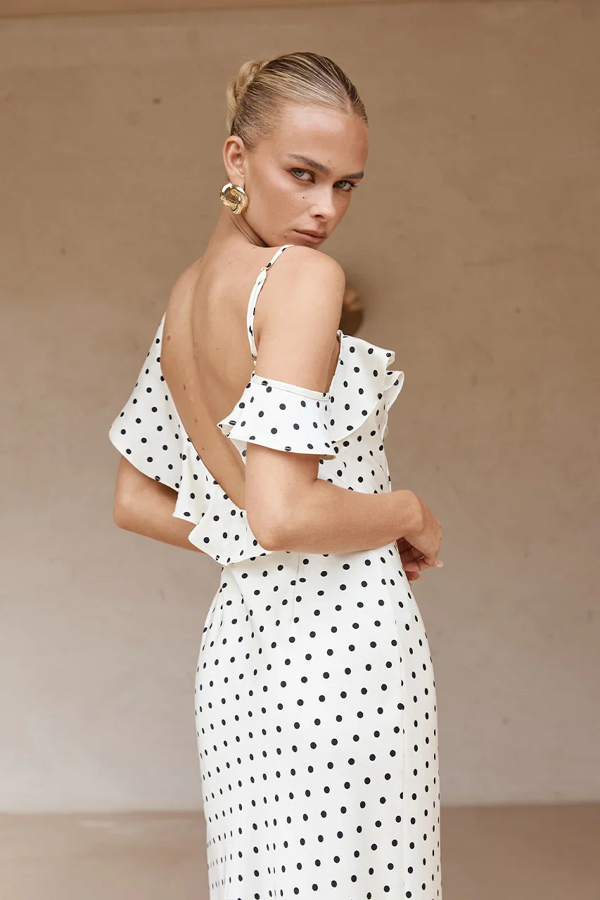 KARLITA MAXI DRESS WHITE POLKA