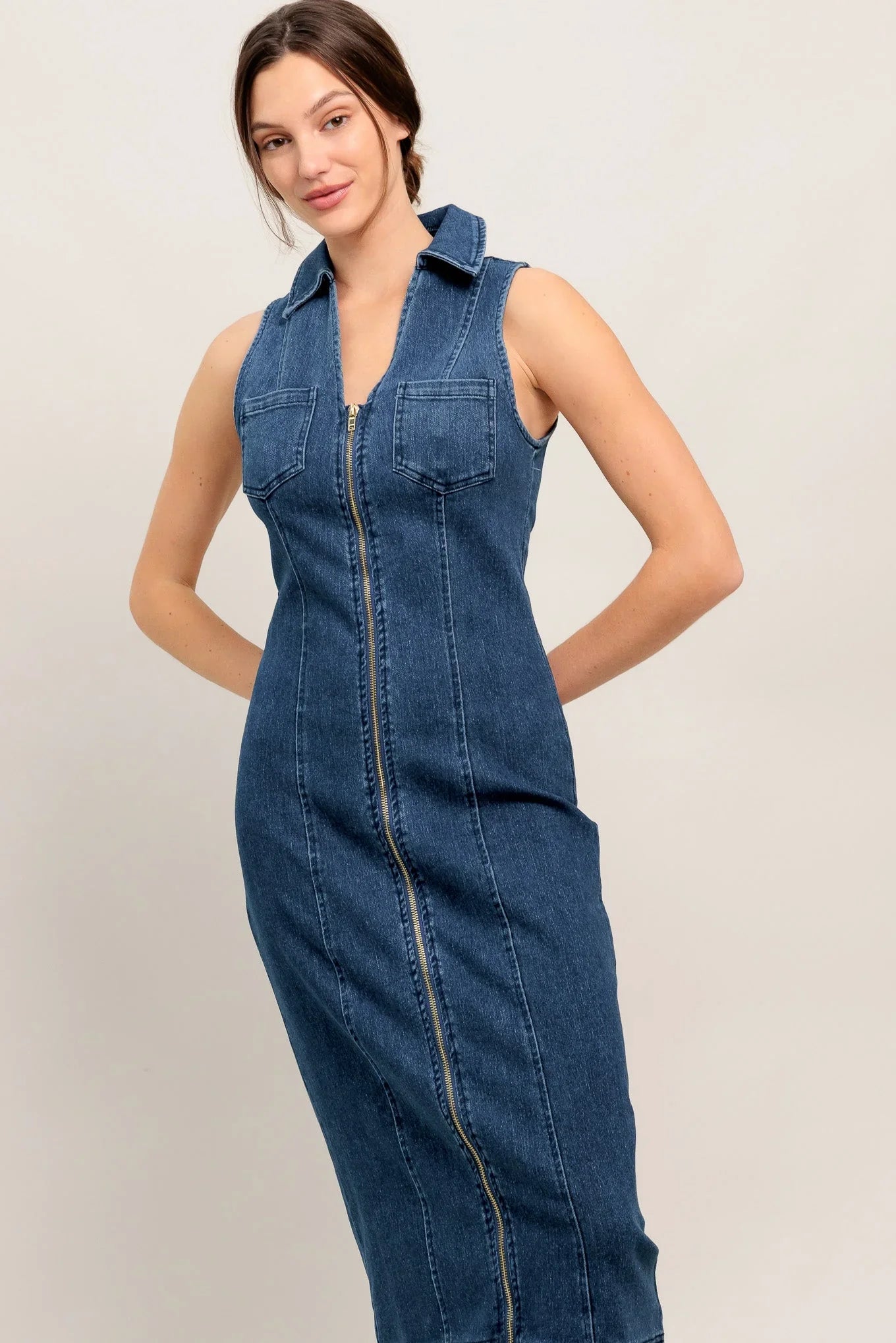 EVERYDAY EDGE DENIM MIDI DRESS