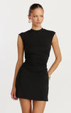Evie Mini Dress Cap Sleeve High Neck Ruched Side Dress in Black