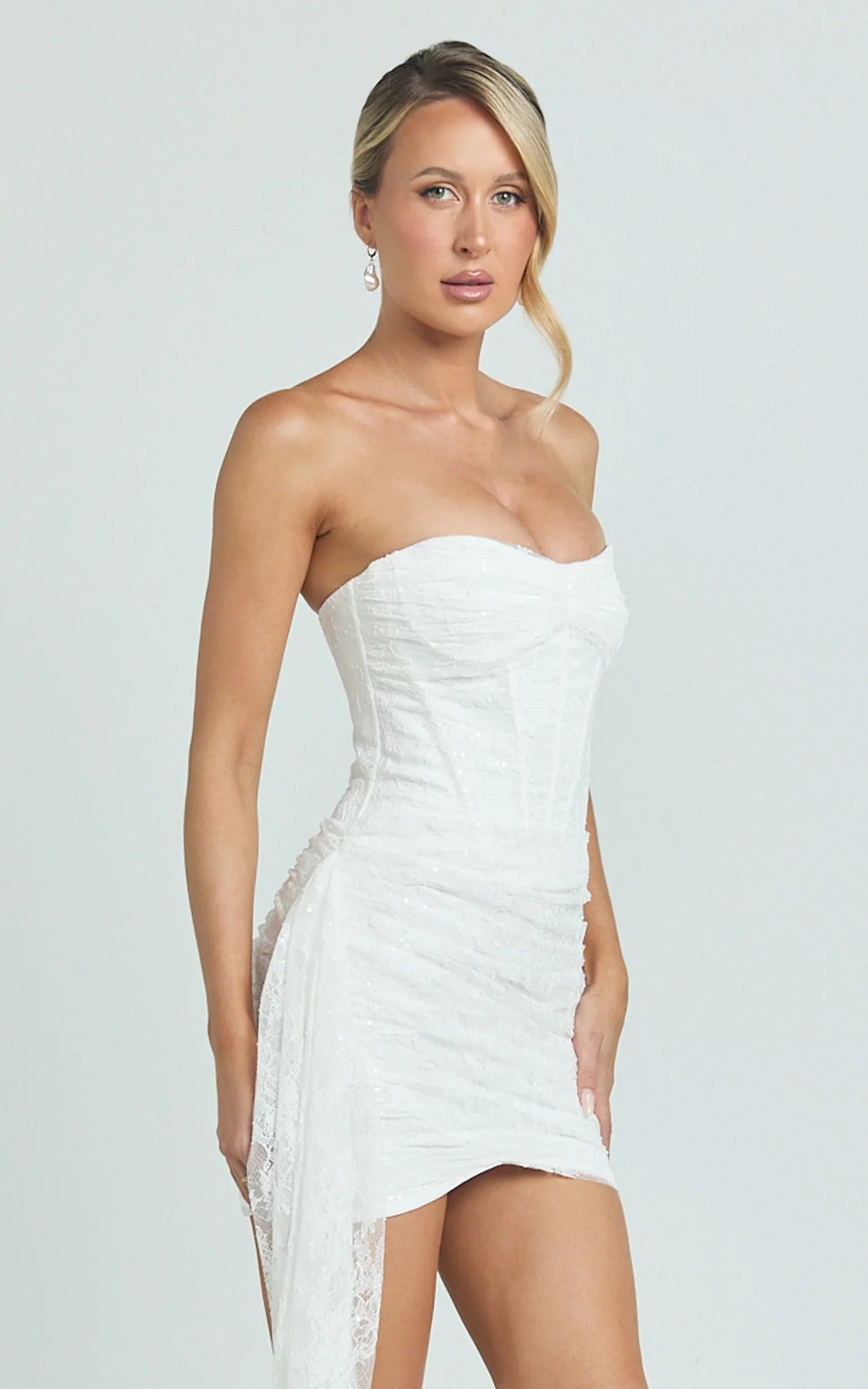 Hazel Mini Dress Strapless Corset Sequin Dress in Ivory