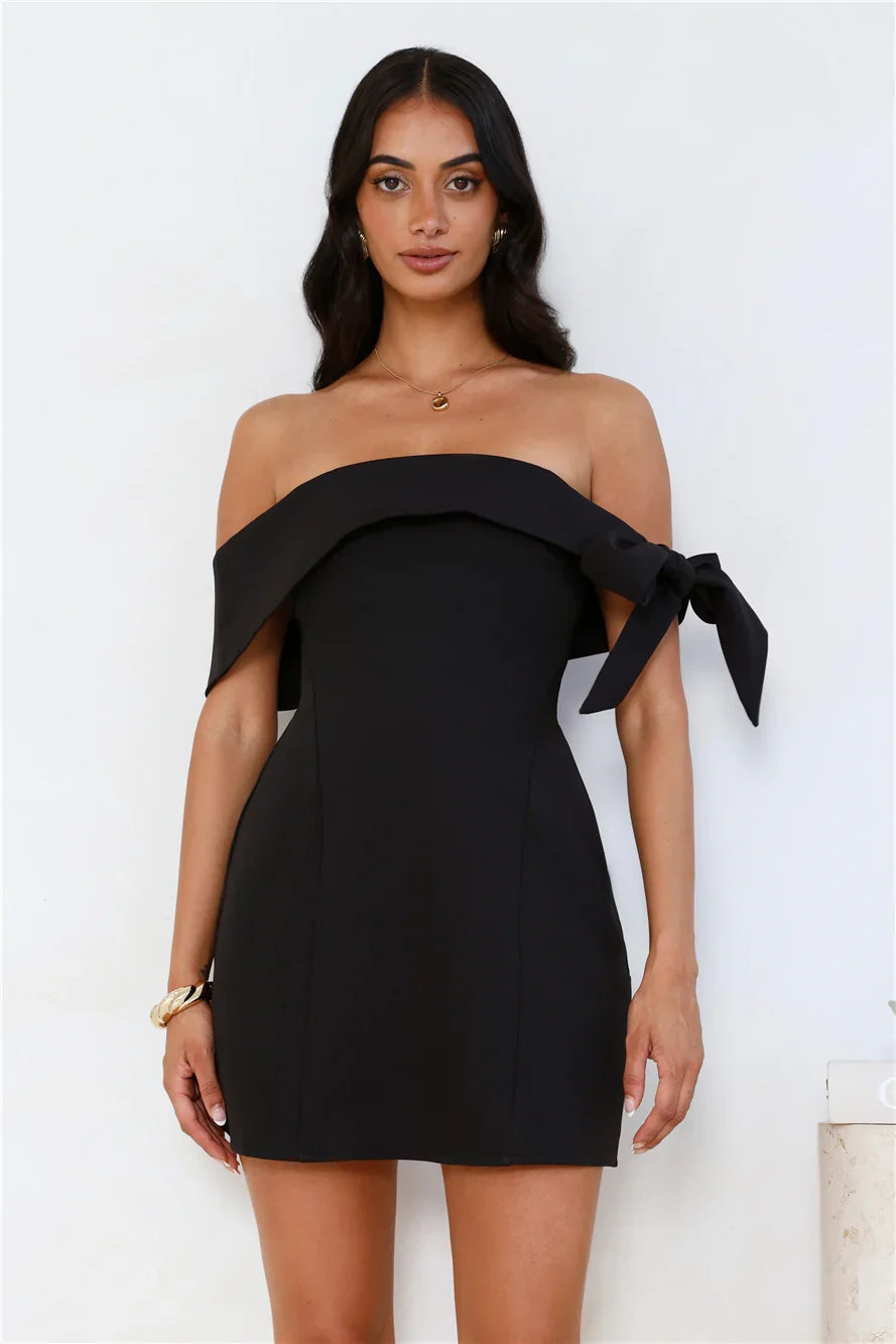 Seashell Dream Off Shoulder Mini Dress Black