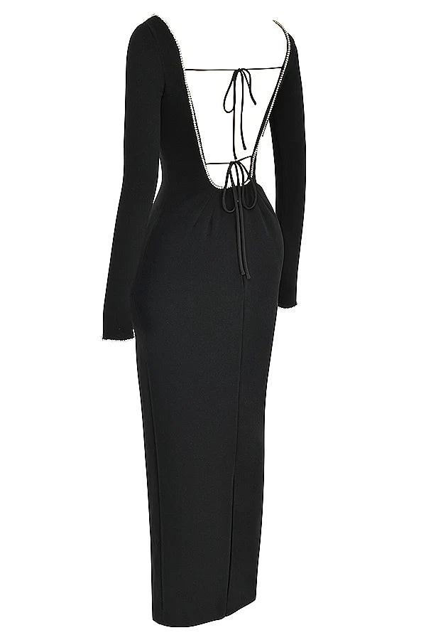 black crystal embellished maxi dress