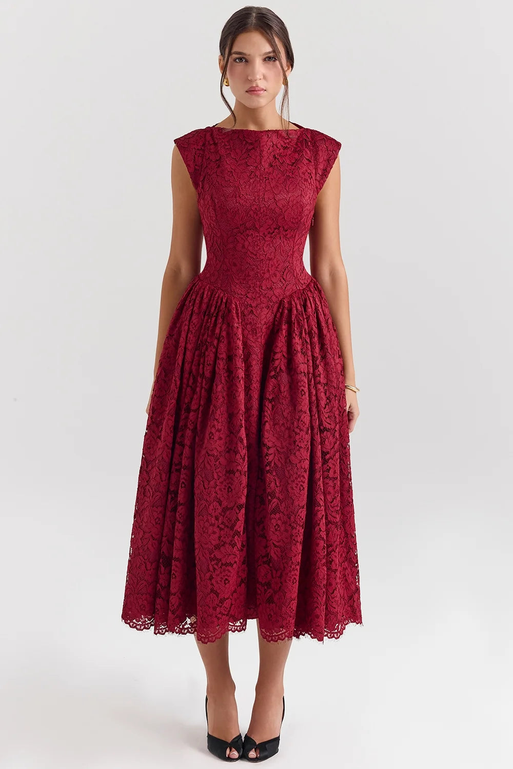 berry lace backless midi dress sale