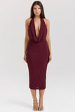 merlot draped midi dress