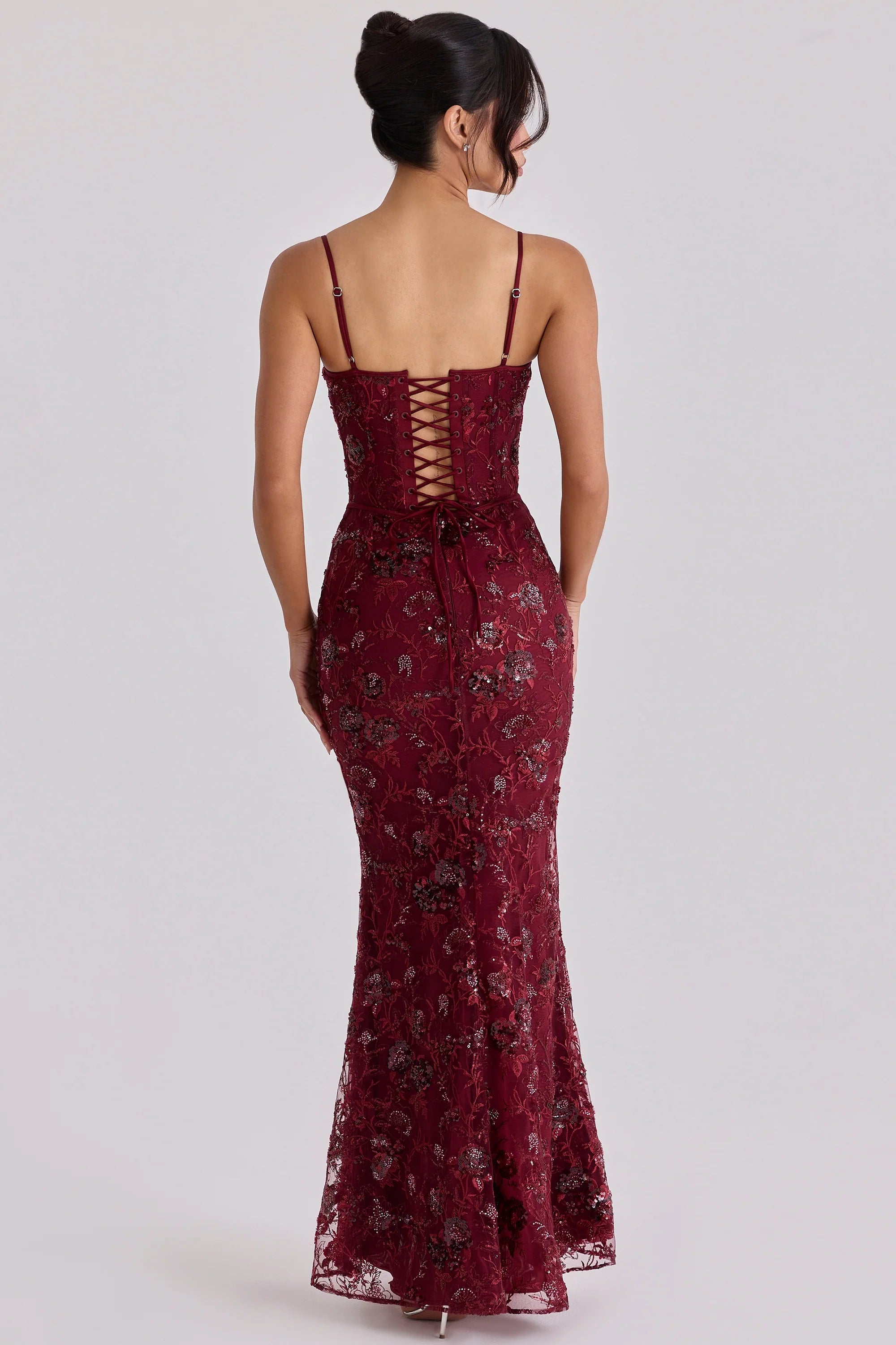 wine hand beaded embellished corset maxi dress limited edition