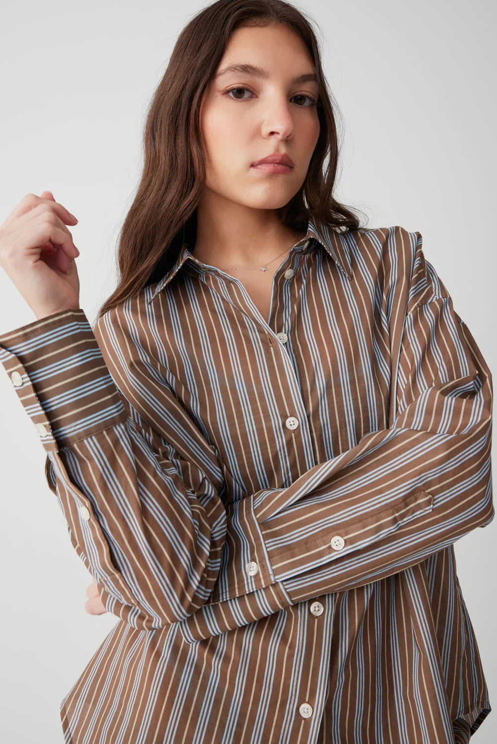 Griffin Striped Button Up Shirt Ocean Stone