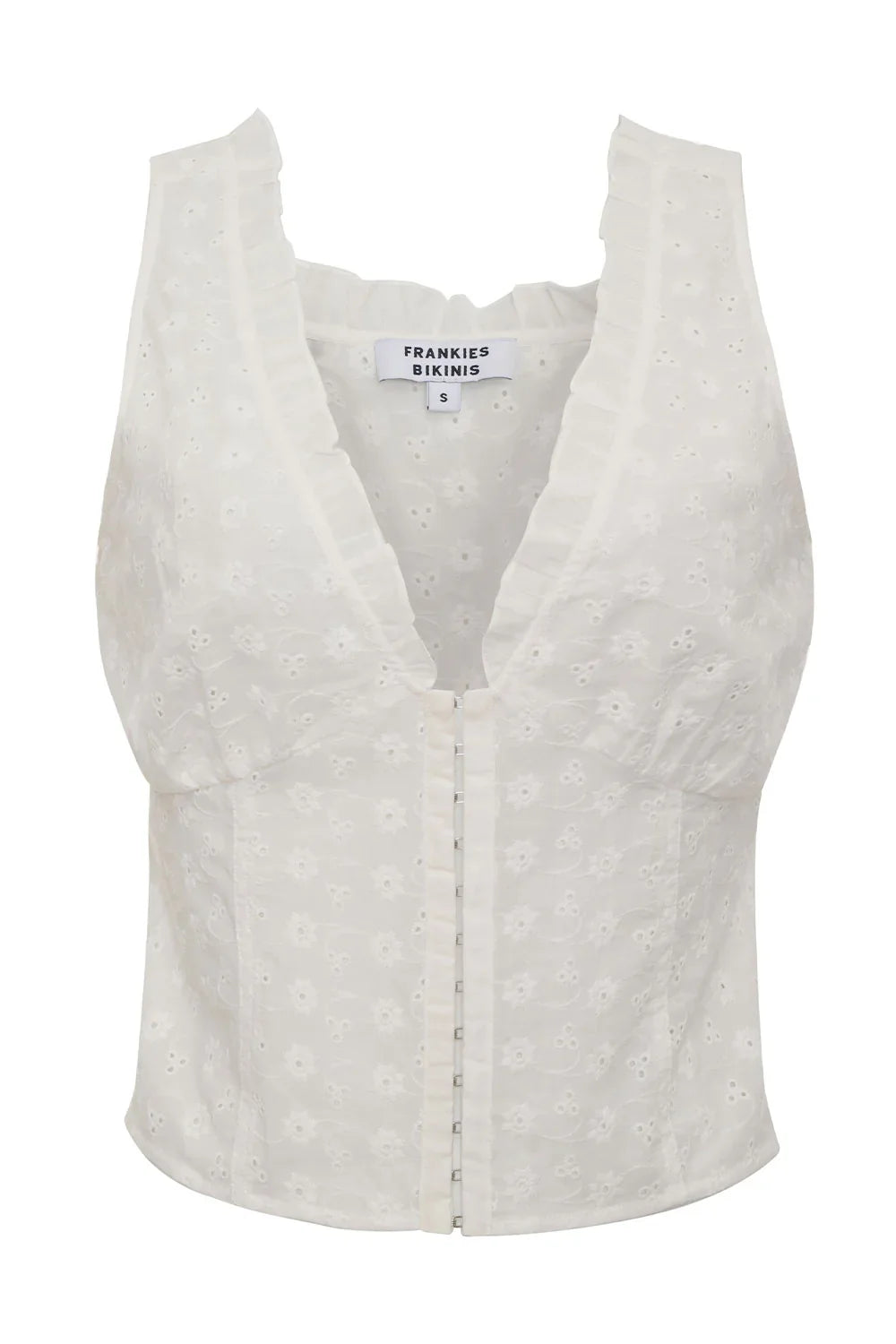 Tea Eyelet Ruffle Tank White