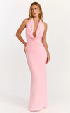 Sylvana Maxi Dress Cowl Halter Neck Bodycon Dress in Baby Pink