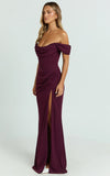Marcel Maxi Dress Off Shoulder Corset High Split Dress in Wine