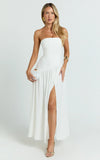 Nadiane Maxi Dress Strapless Asymmetric Drop Waist Dress in Off White