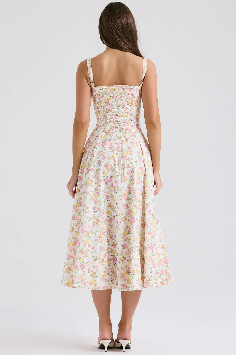 ivory meadow print cotton bustier sundress