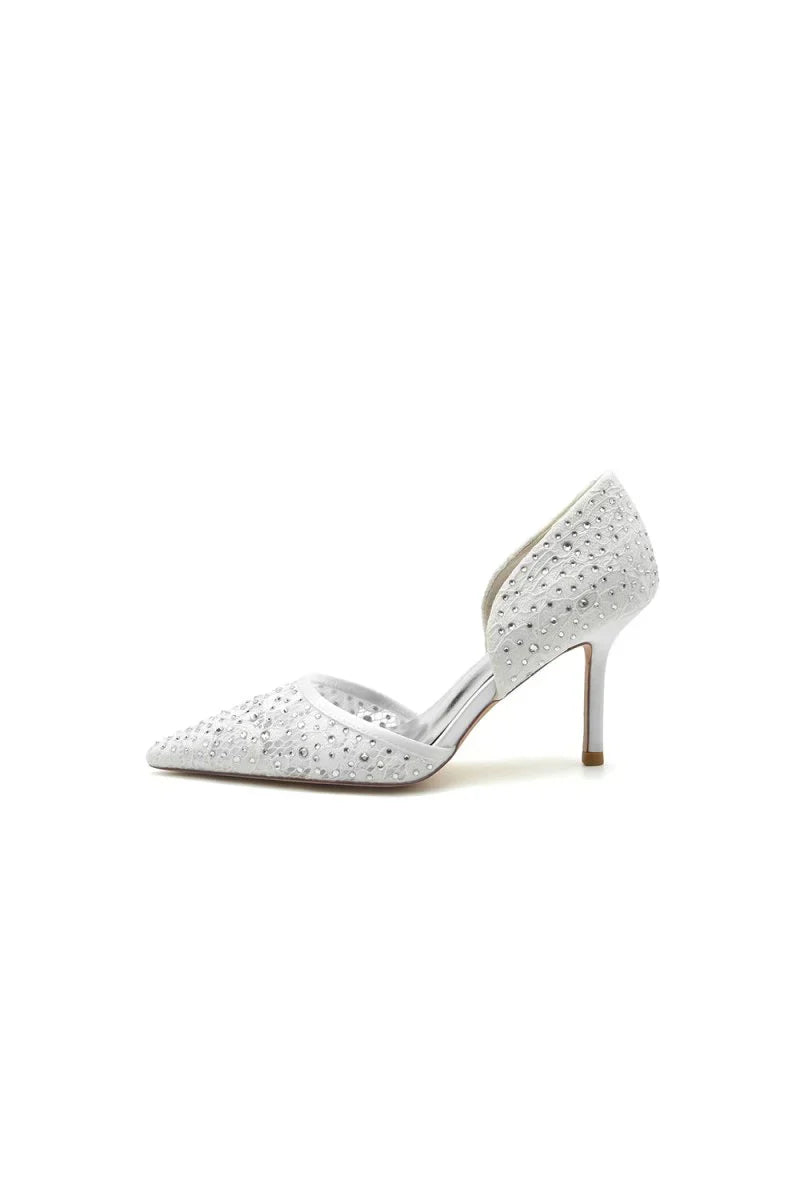 Pointed Toe Beaded Lace Wedding Stiletto Heels