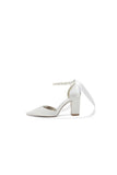 Pearl Ribbon Pointed Toe Ankle Strap Chunky Heel