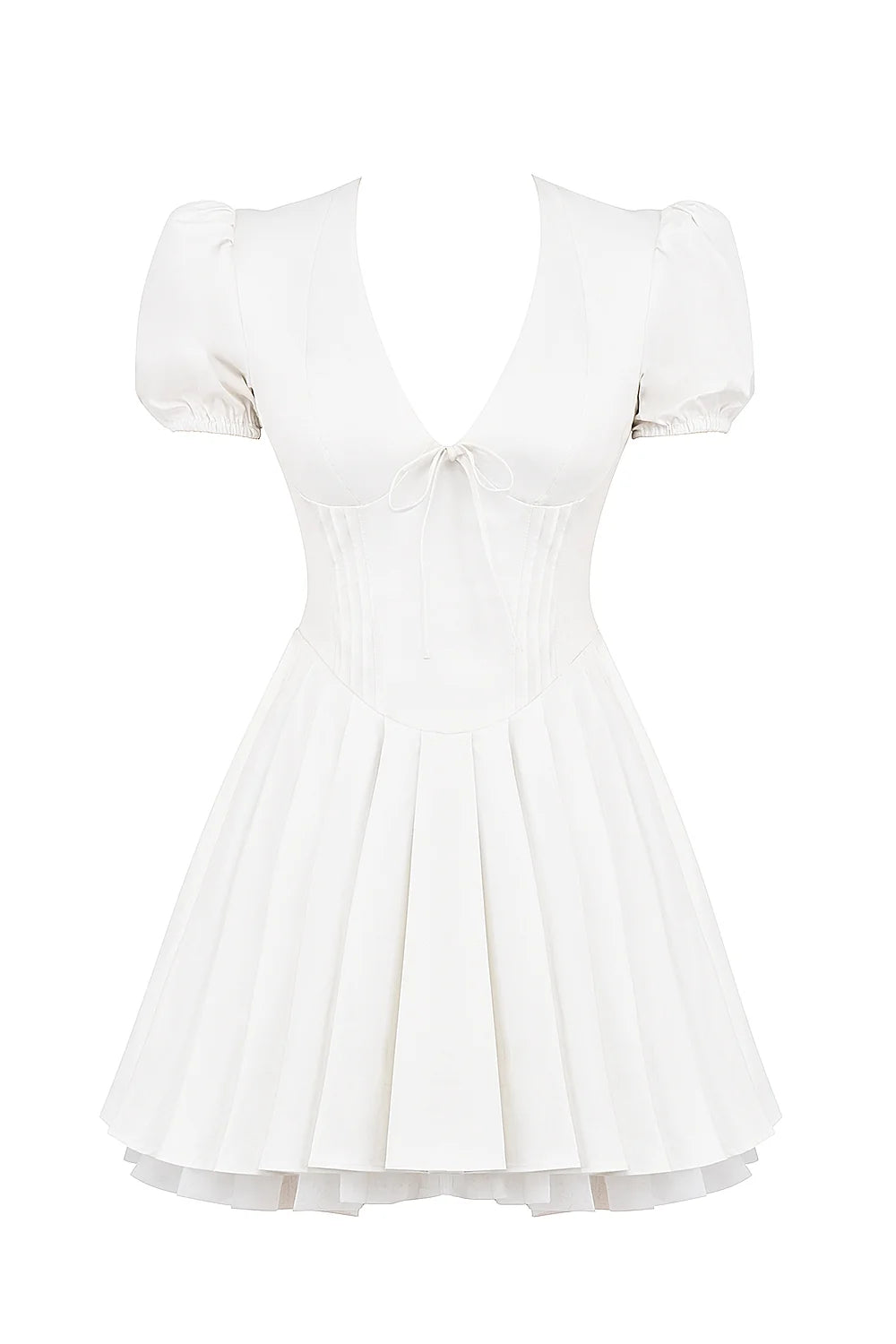 white pleated cotton mini dress