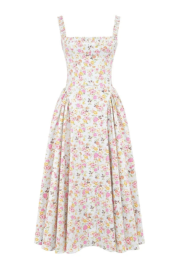 pale blue meadow print cotton midi sundress