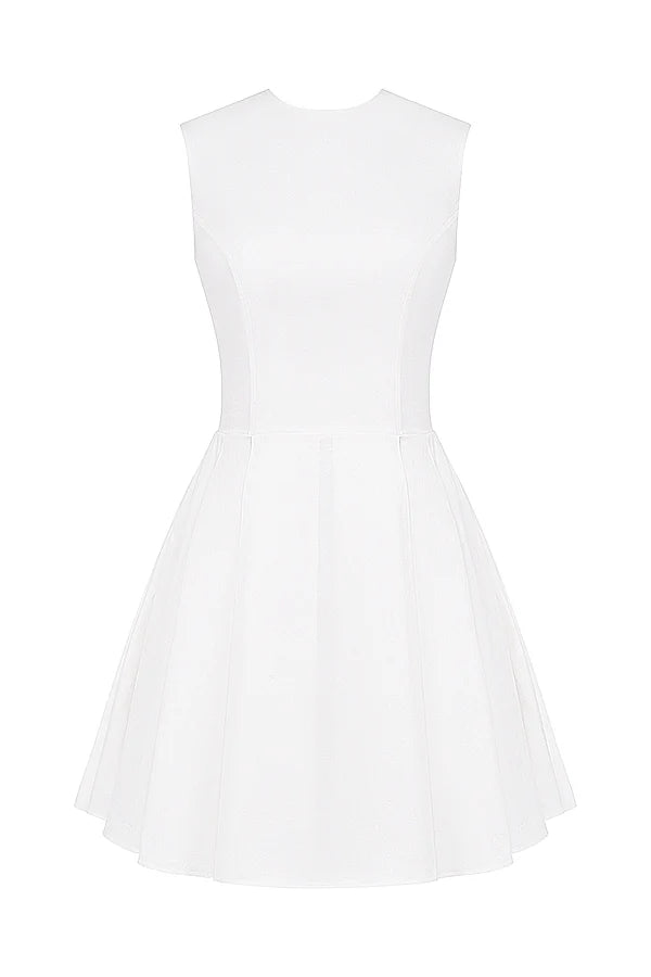 white pleated cotton mini dress