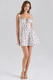 cream rose print stretch cotton mini dress