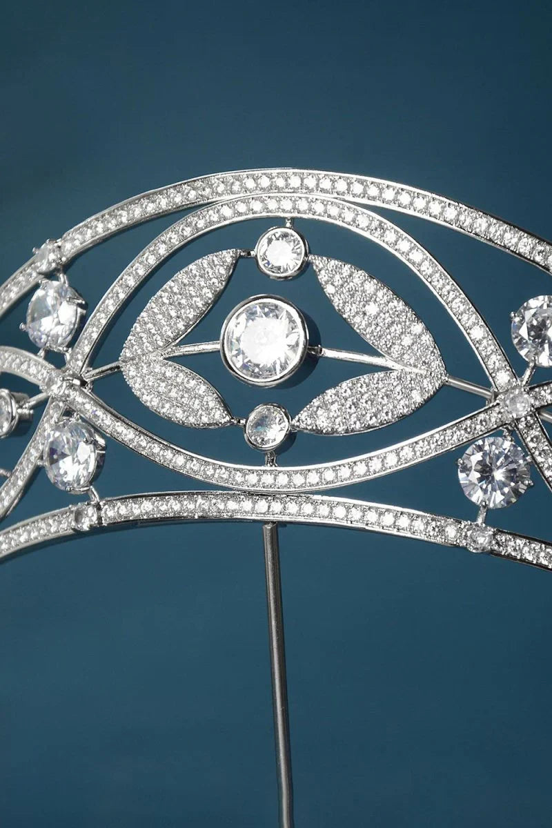 Silver Crystal Laurel Leaf Tiara