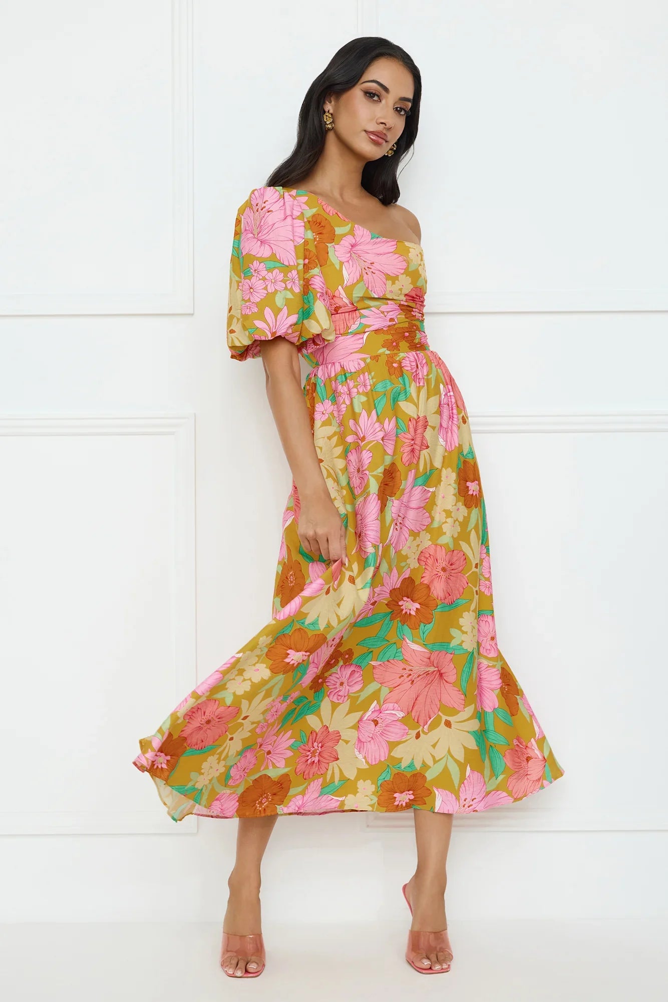 Coconut Crush One Shoulder Midi Dress Orange