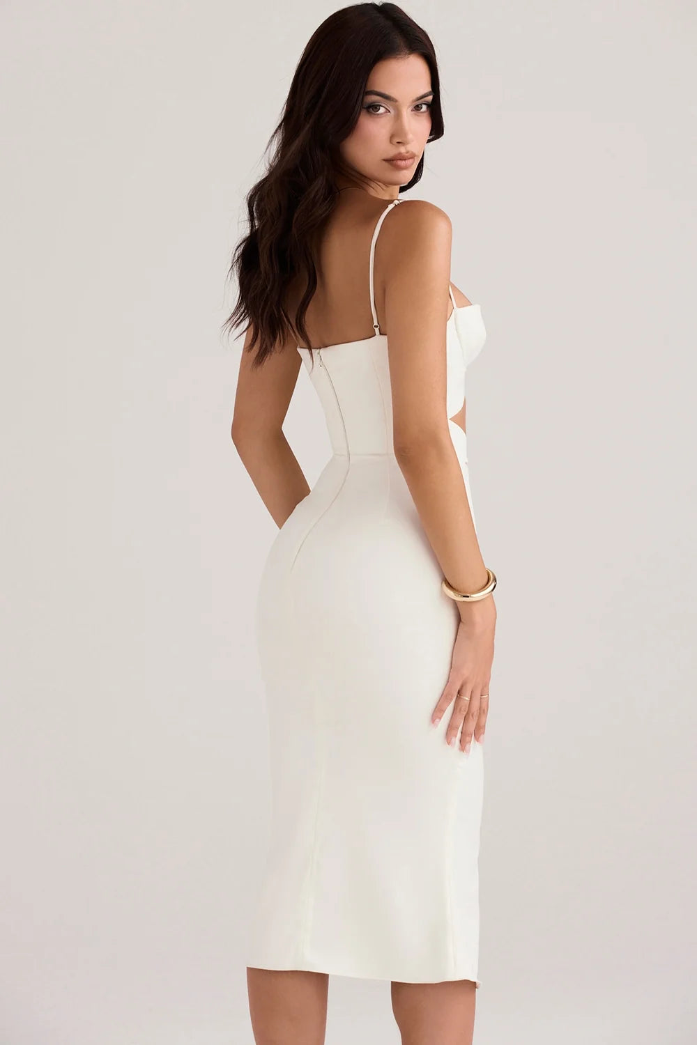 ivory satin cutout corset dress