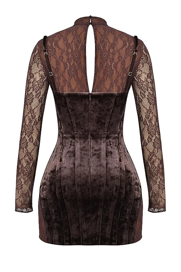 brown velvet lace corset dress