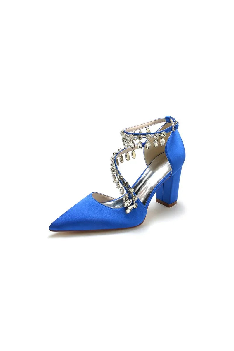 White High Heels with Chain and Crystal Accent