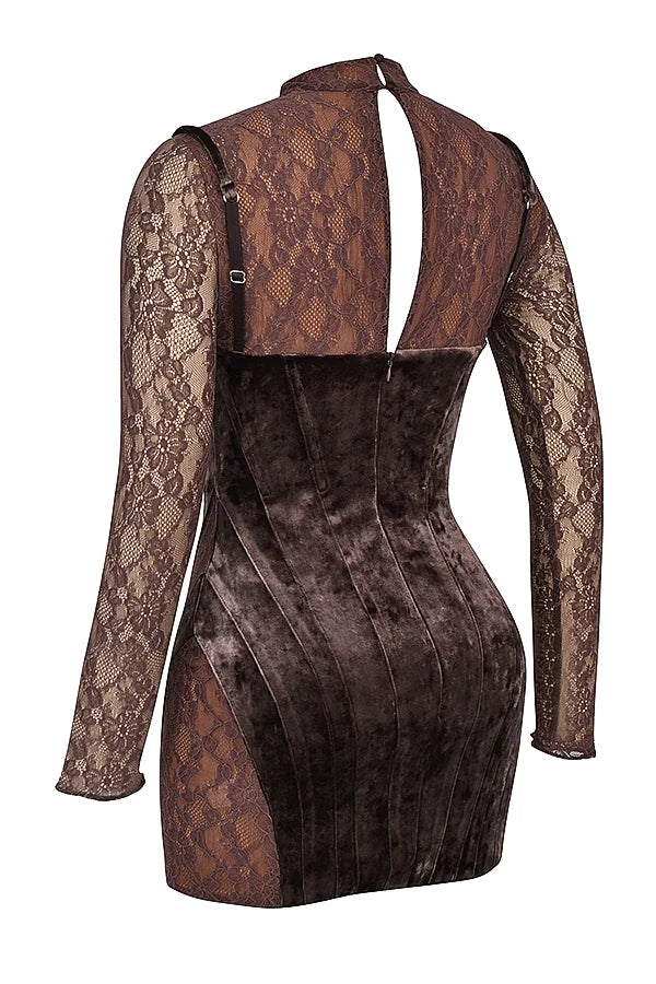 brown velvet lace corset dress