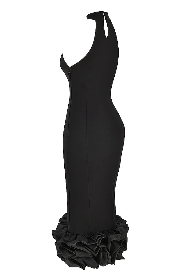 black peplum midi dress