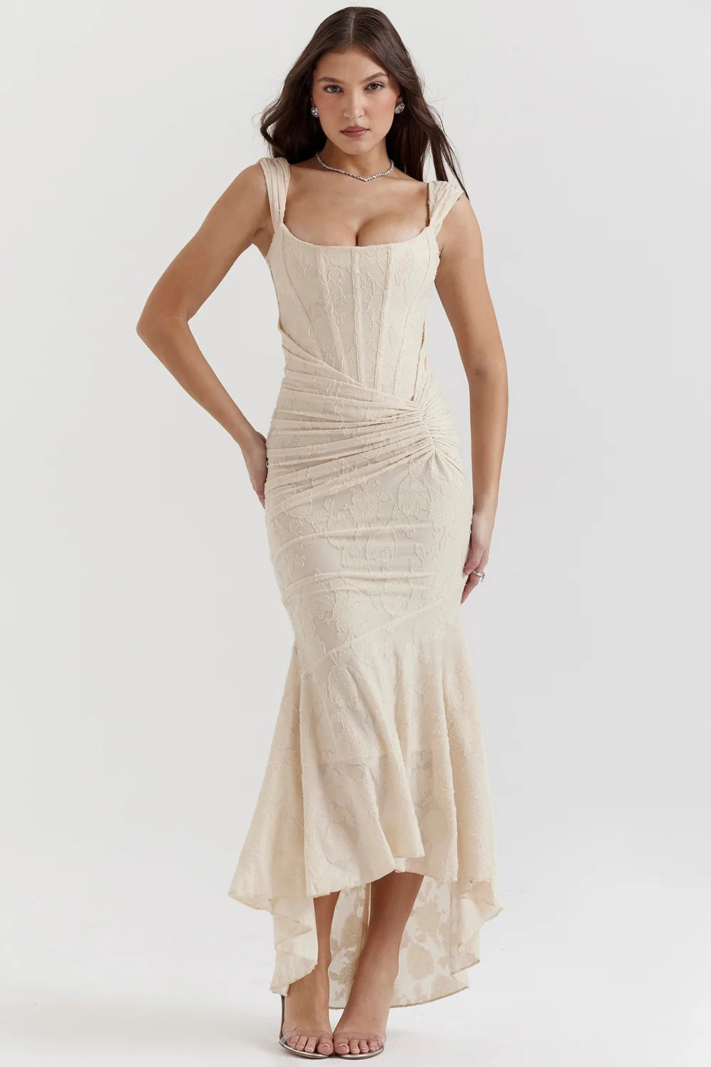 vintage cream floral maxi dress
