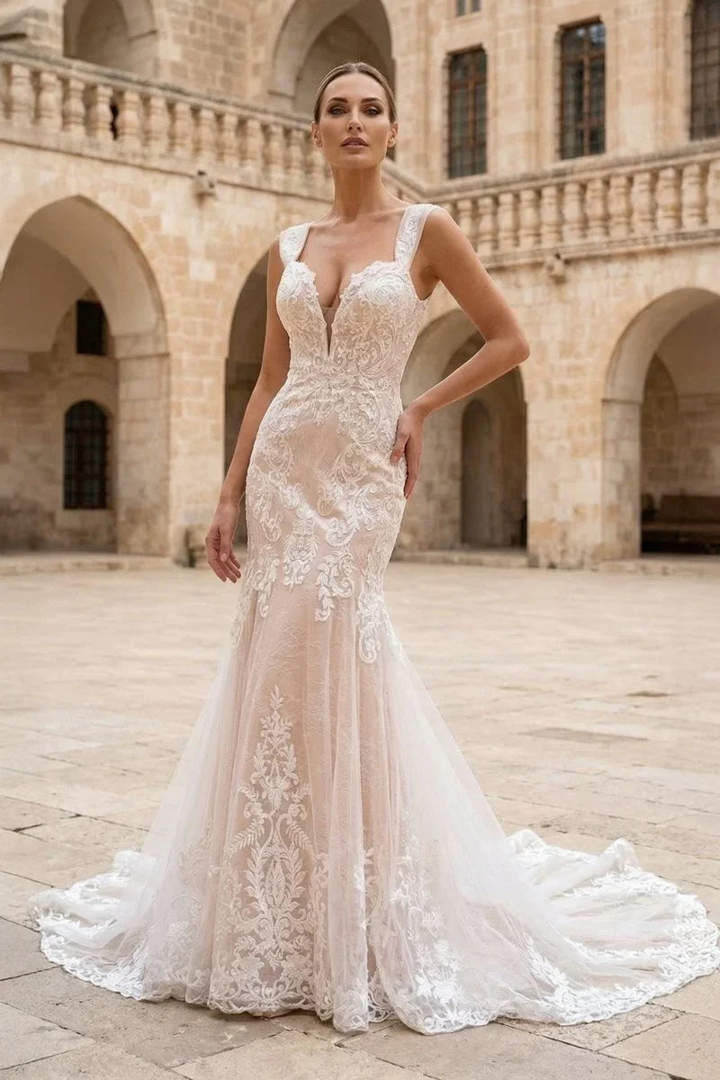 Mermaid Off the Shoulder Lace Wedding Dresses with Train