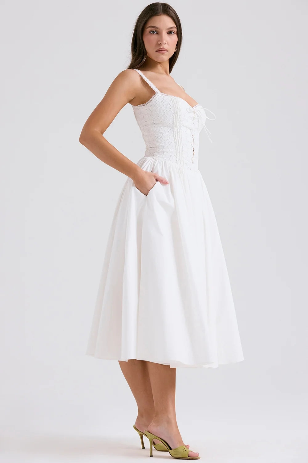 white broderie anglais cotton midi dress