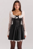black lace ruffle mini dress sale