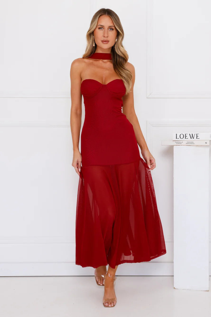 Serene Sway Strapless Maxi Dress Red