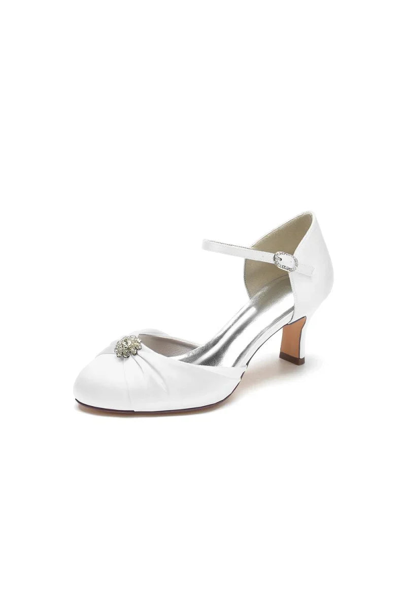 Satin Pointed Toe Strap Buckle Stiletto Heels With Rhinestone