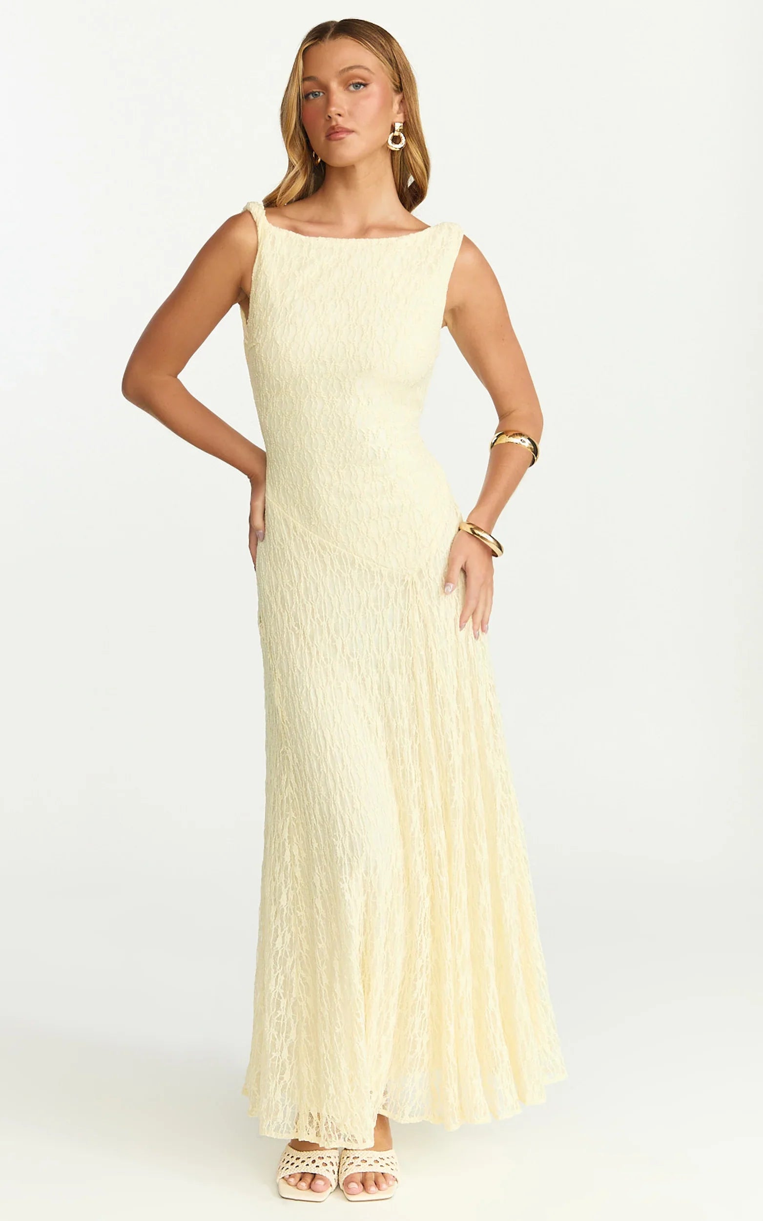 Madeleine Maxi Dress Hight Neck A Line Dress in Lemon