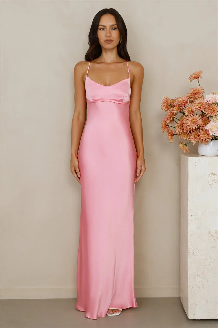 The Samara Satin Maxi Dress Candy