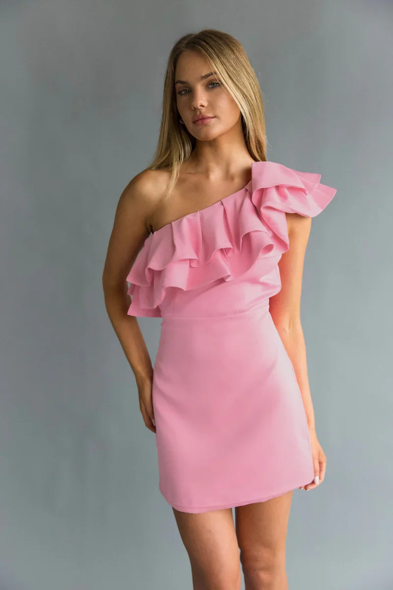 Edith One Shoulder Ruffle Mini Dress