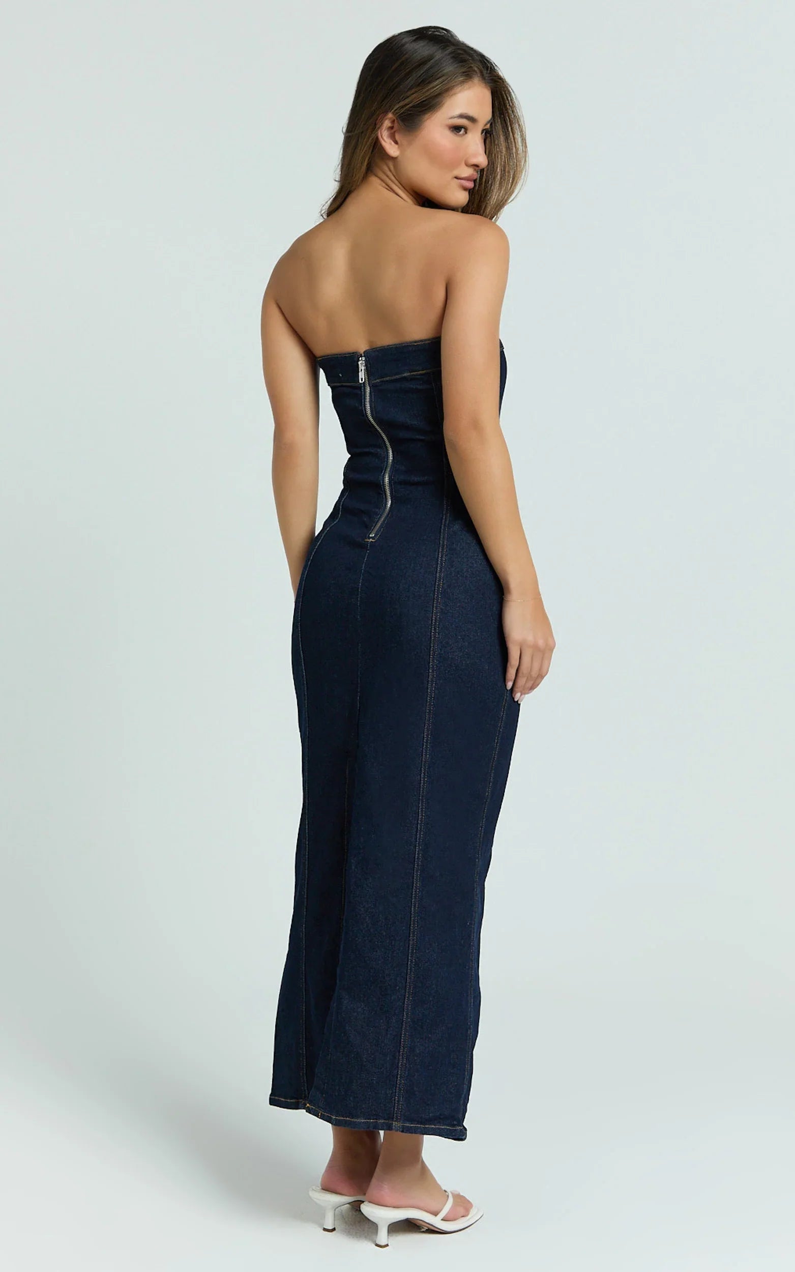 Keziah Maxi Dress Denim Strapless Bodycon Dress in Indigo Wash